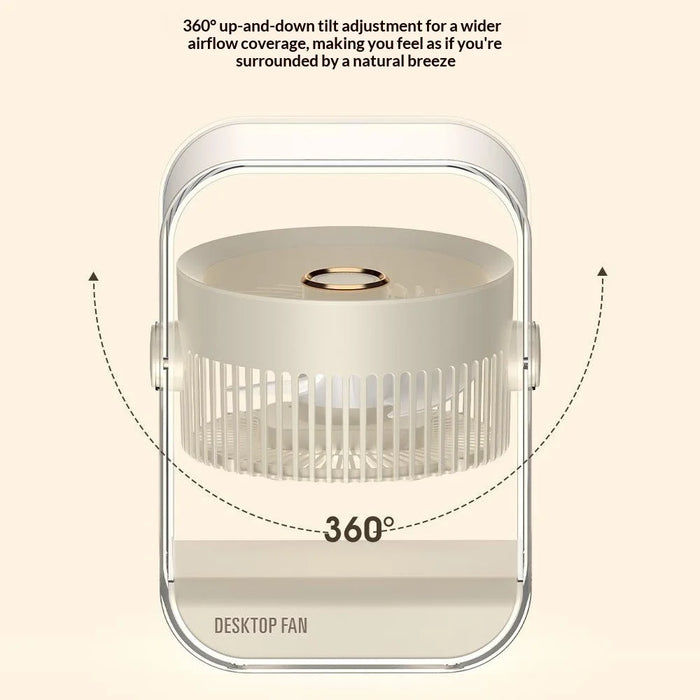 FA7 Desktop Circulating Fan 5 Speeds 1200mAh USB-C Rechargeable Portable Fan with Night Light and Aromatherapy - Beige - 7