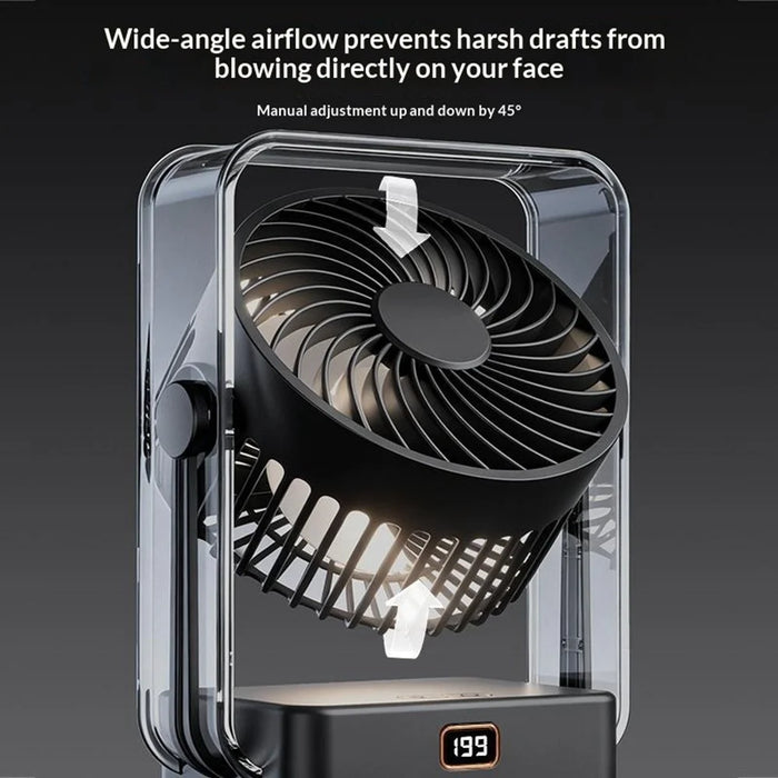 FA12 Desktop Circulating Fan 199-Speed Stepless Digital Display Night Light Rechargeable Cooling Fan - Transparent Black - 4