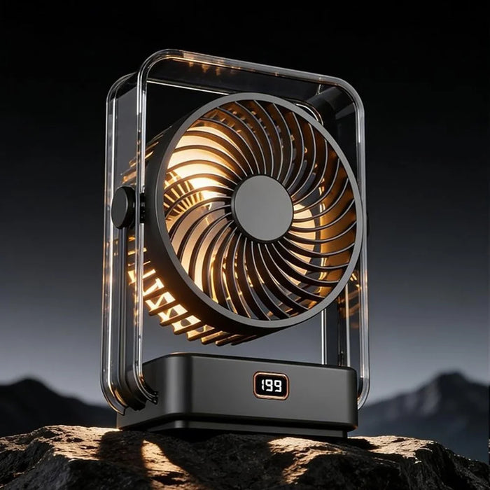 FA12 Desktop Circulating Fan 199-Speed Stepless Digital Display Night Light Rechargeable Cooling Fan - Transparent Black - 5