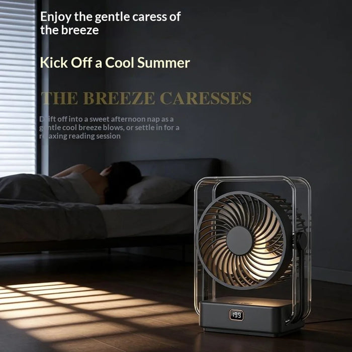 FA12 Desktop Circulating Fan 199-Speed Stepless Digital Display Night Light Rechargeable Cooling Fan - Transparent Black - 6