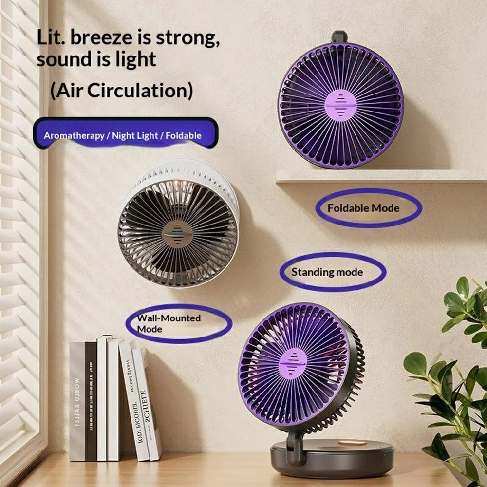 4800mAh USB-C Rechargeable Foldable Wall Mounted Circulating Fan with Night Light 5-Speed Brushless Fan - Grey - 3