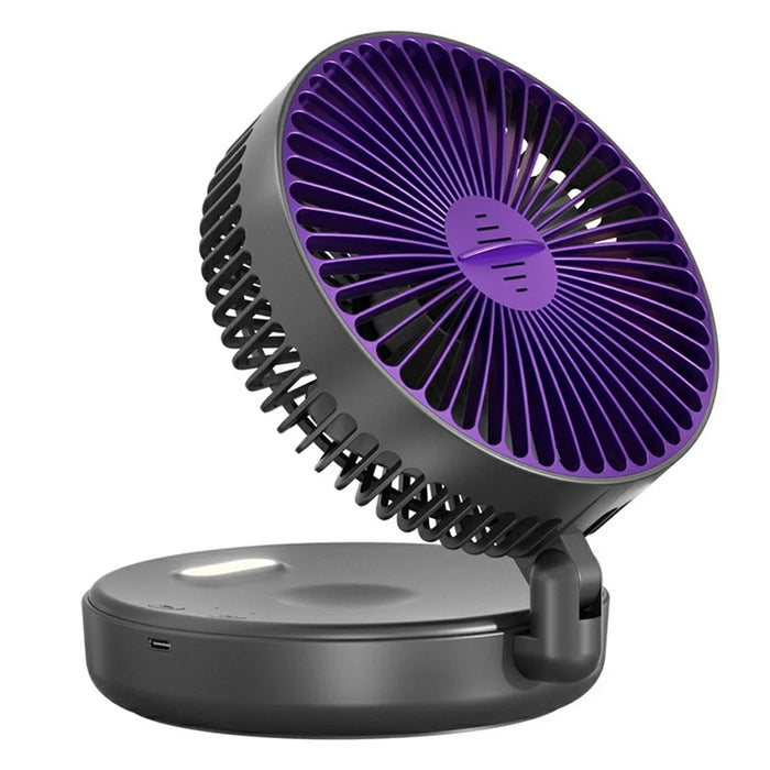 Foldable Wall-Mounted Fan 1200mAh USB-C Rechargeable 5-Speed Circulating Air Fan with Night Light - Grey - 1