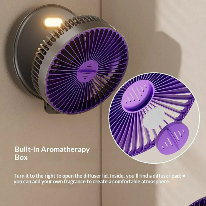 Foldable Wall-Mounted Fan 1200mAh USB-C Rechargeable 5-Speed Circulating Air Fan with Night Light - Grey - 5