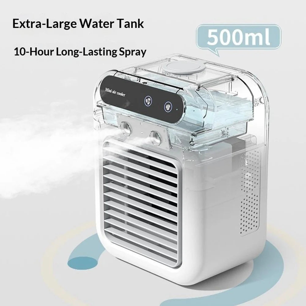 L7 Mini Air Cooler 500ml Water Tank 1800mAh USB Rechargeable Humidifying Fan for Desktop - White - 2