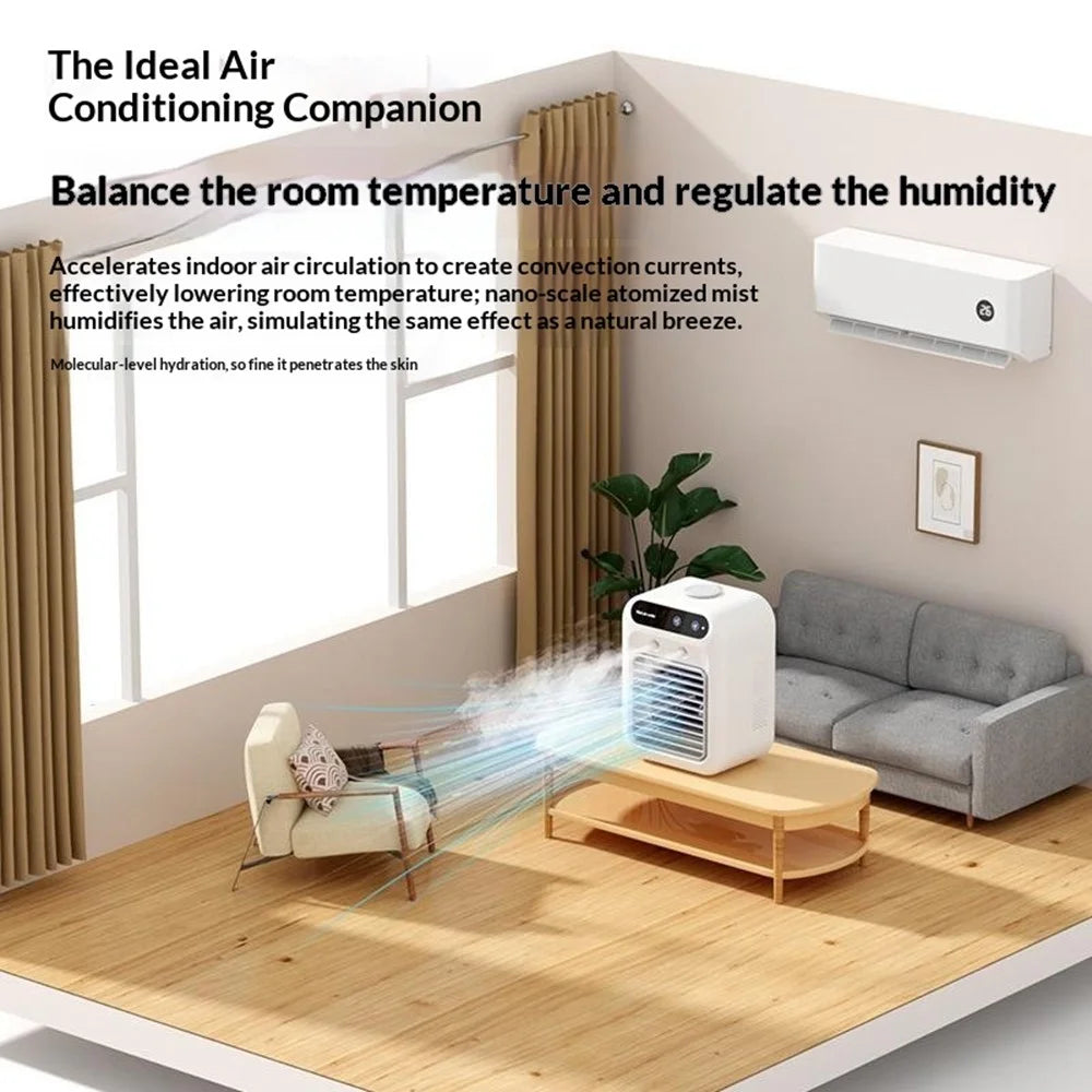 L7 Mini Air Cooler 500ml Water Tank 1800mAh USB Rechargeable Humidifying Fan for Desktop - White - 3
