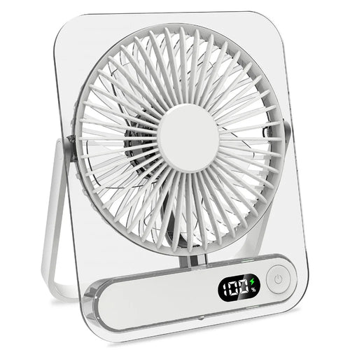 Ultra Thin Transparent USB Desktop Fan 5-Speed 1200mAh Rechargeable Quiet Cooling Fan for Office Travel - White - 1