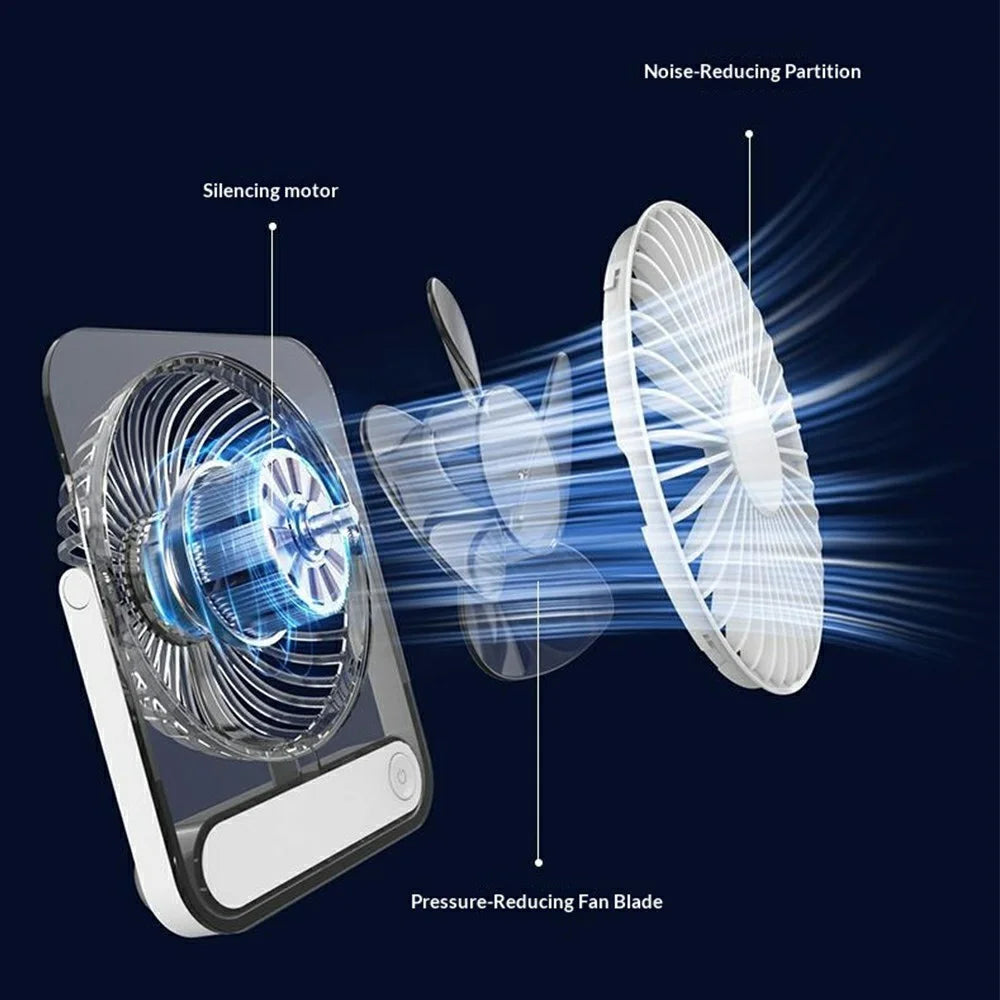 Ultra Thin Transparent USB Desktop Fan 5-Speed 1200mAh Rechargeable Quiet Cooling Fan for Office Travel - White - 2