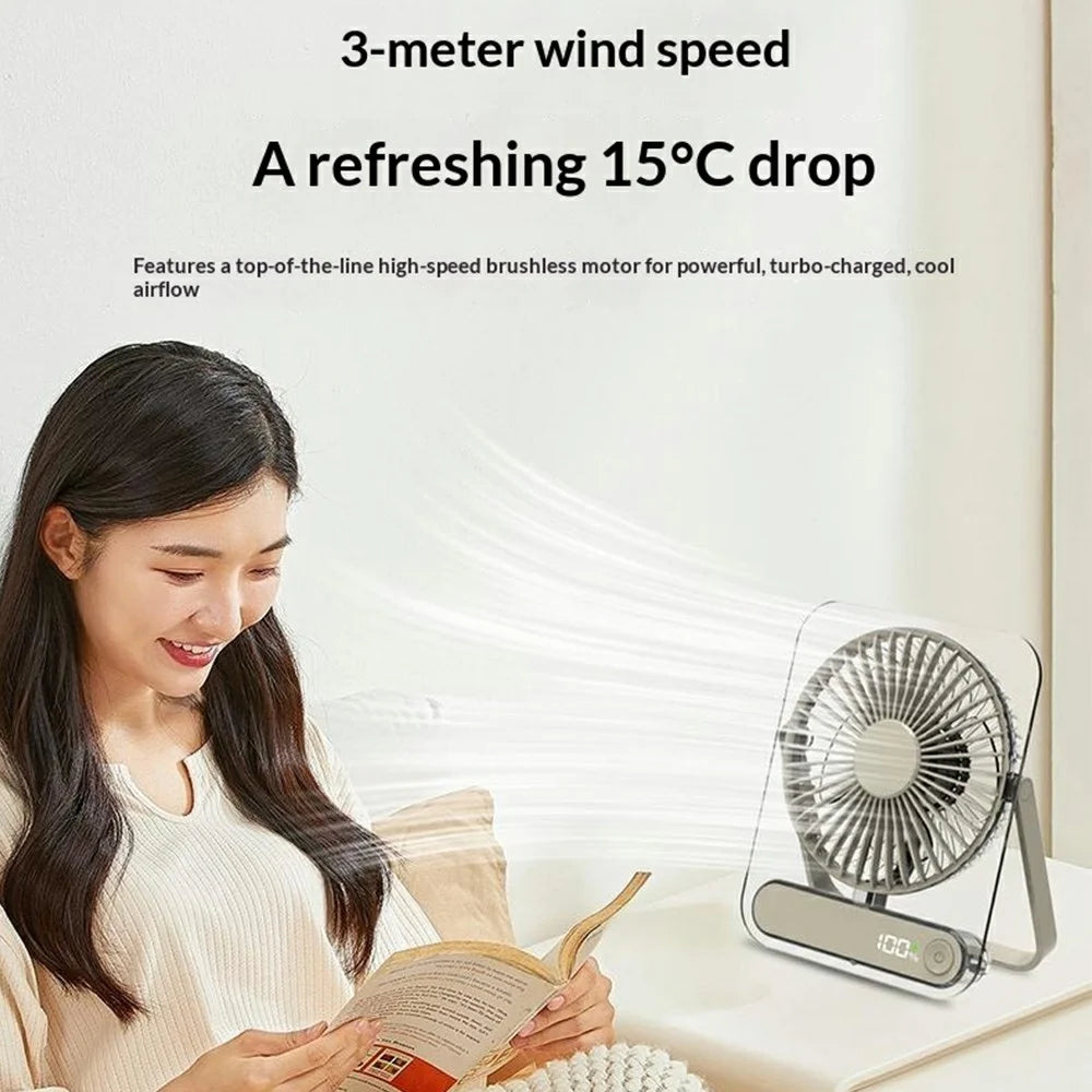 Ultra Thin Transparent USB Desktop Fan 5-Speed 1200mAh Rechargeable Quiet Cooling Fan for Office Travel - White - 3