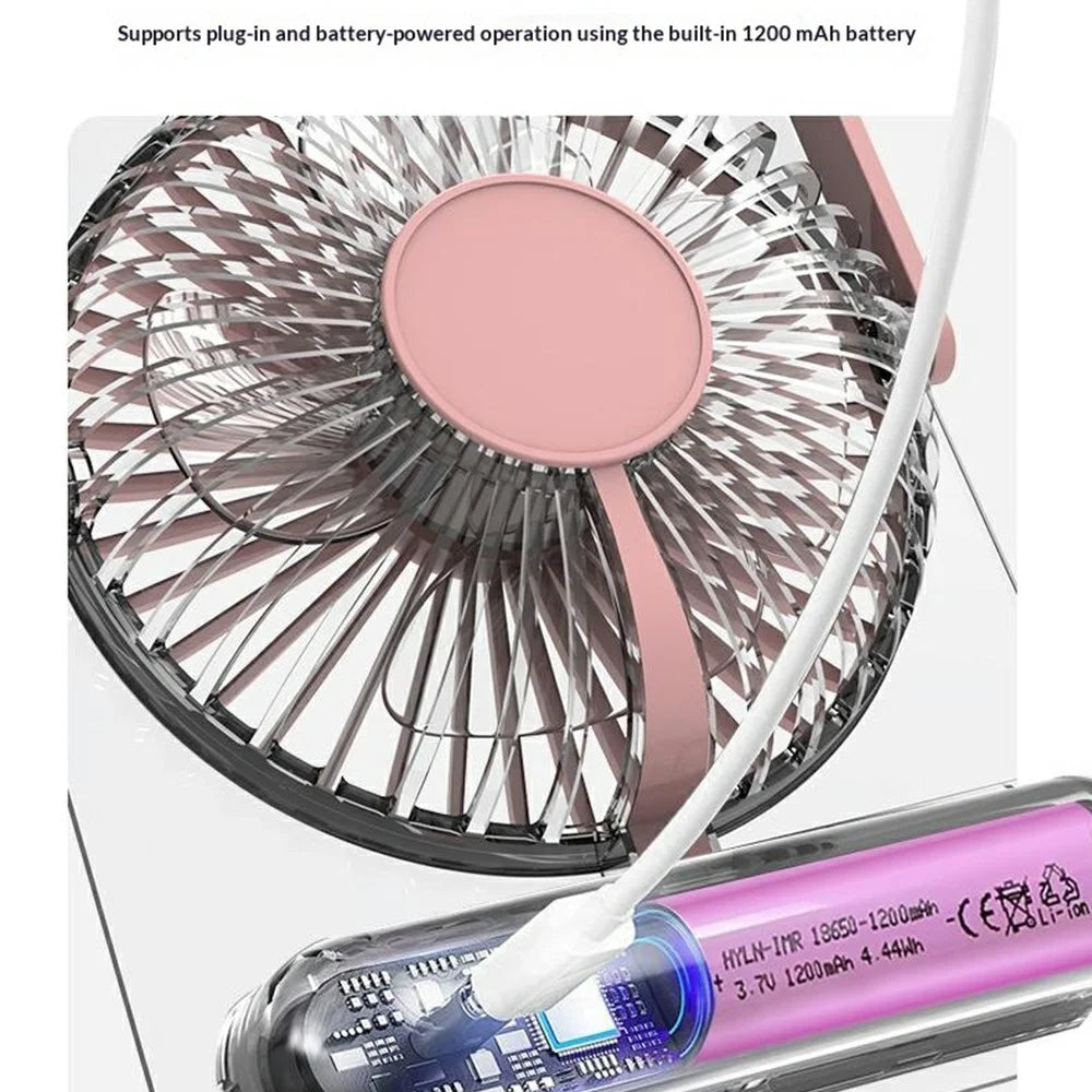 Ultra Thin Transparent USB Desktop Fan 5-Speed 1200mAh Rechargeable Quiet Cooling Fan for Office Travel - White - 5