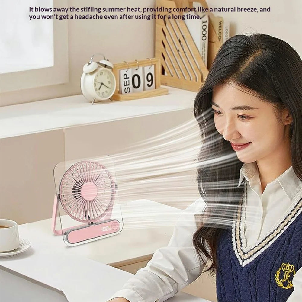 Ultra Thin Transparent USB Desktop Fan 5-Speed 1200mAh Rechargeable Quiet Cooling Fan for Office Travel - White - 6