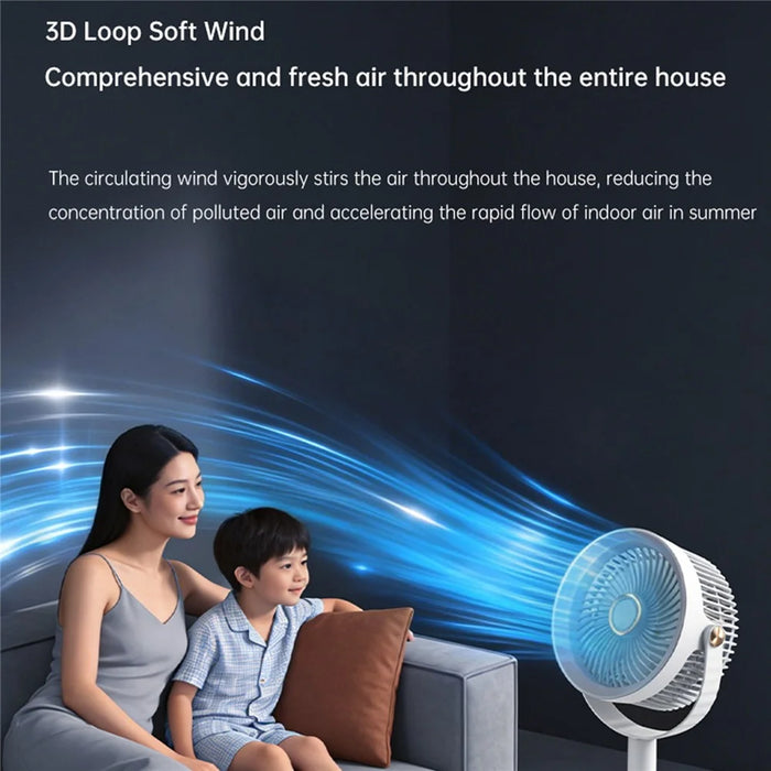 F900 5-Speed USB Desk Fan 4000mAh Rechargeable 360 Degree Rotation Telescopic Floor Fan with Night Light - White+Black - 4
