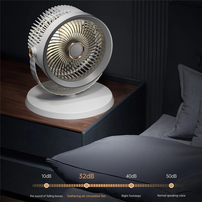 F900 5-Speed USB Desk Fan 4000mAh Rechargeable 360 Degree Rotation Telescopic Floor Fan with Night Light - White+Black - 7