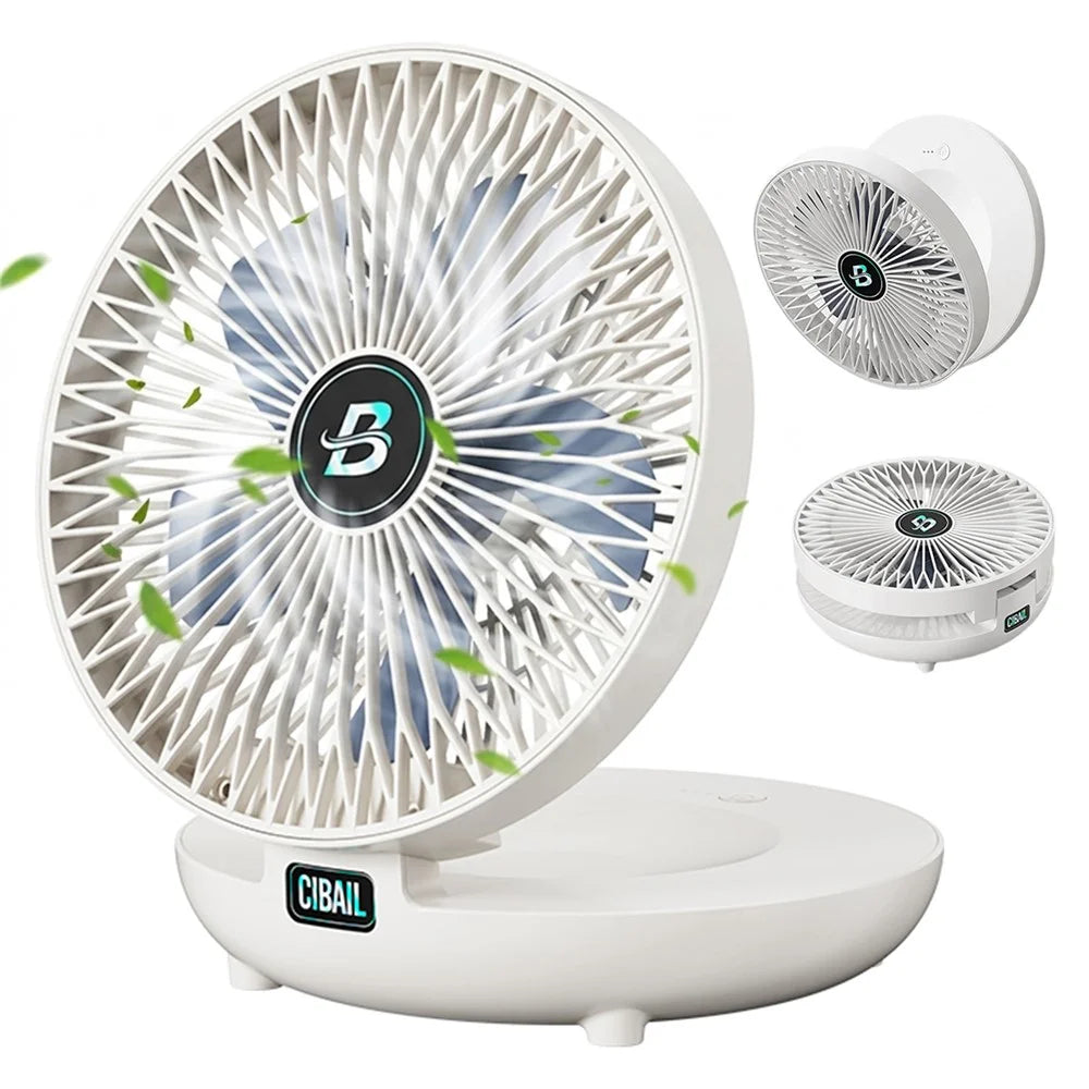 S1 Foldable Desk Fan 3-Speed USB-C Rechargeable Wall Mount Fan with 90 Degree Adjustable Angle - White - 1