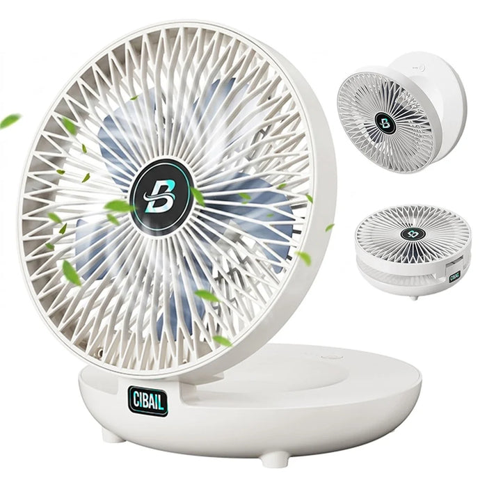 S1 Foldable Desk Fan 3-Speed USB-C Rechargeable Wall Mount Fan with 90 Degree Adjustable Angle - White - 1