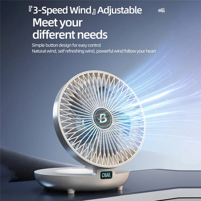 S1 Foldable Desk Fan 3-Speed USB-C Rechargeable Wall Mount Fan with 90 Degree Adjustable Angle - White - 3