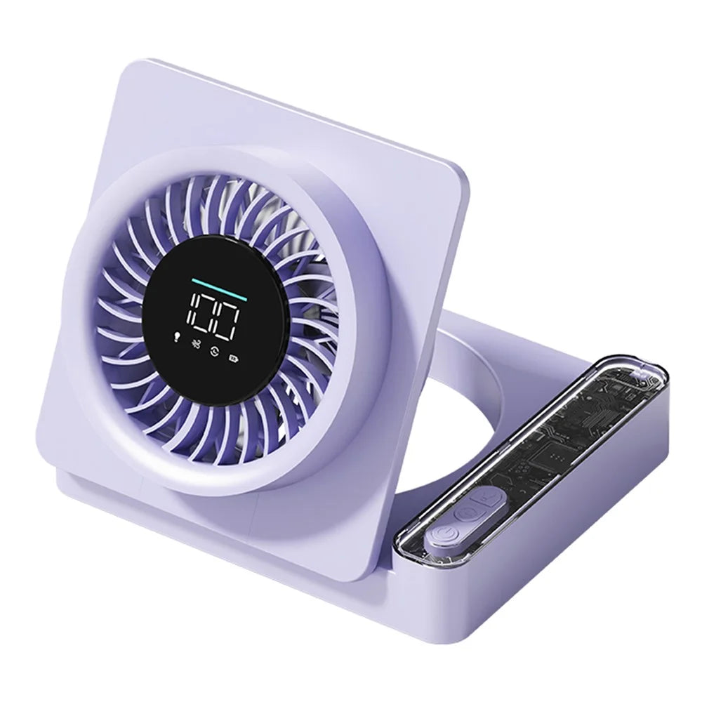S8 Foldable Desk Fan 5-Speed Digital Display 2000mAh USB-C Rechargeable Wall Mounted Fan - Purple - 1