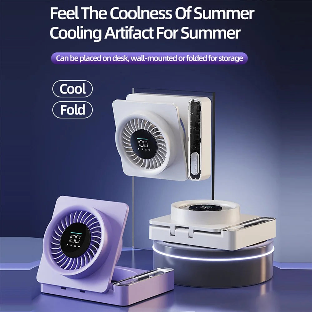 S8 Foldable Desk Fan 5-Speed Digital Display 2000mAh USB-C Rechargeable Wall Mounted Fan - Purple - 2