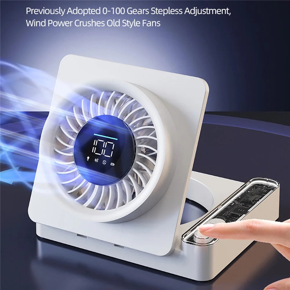 S8 Foldable Desk Fan 5-Speed Digital Display 2000mAh USB-C Rechargeable Wall Mounted Fan - Purple - 3