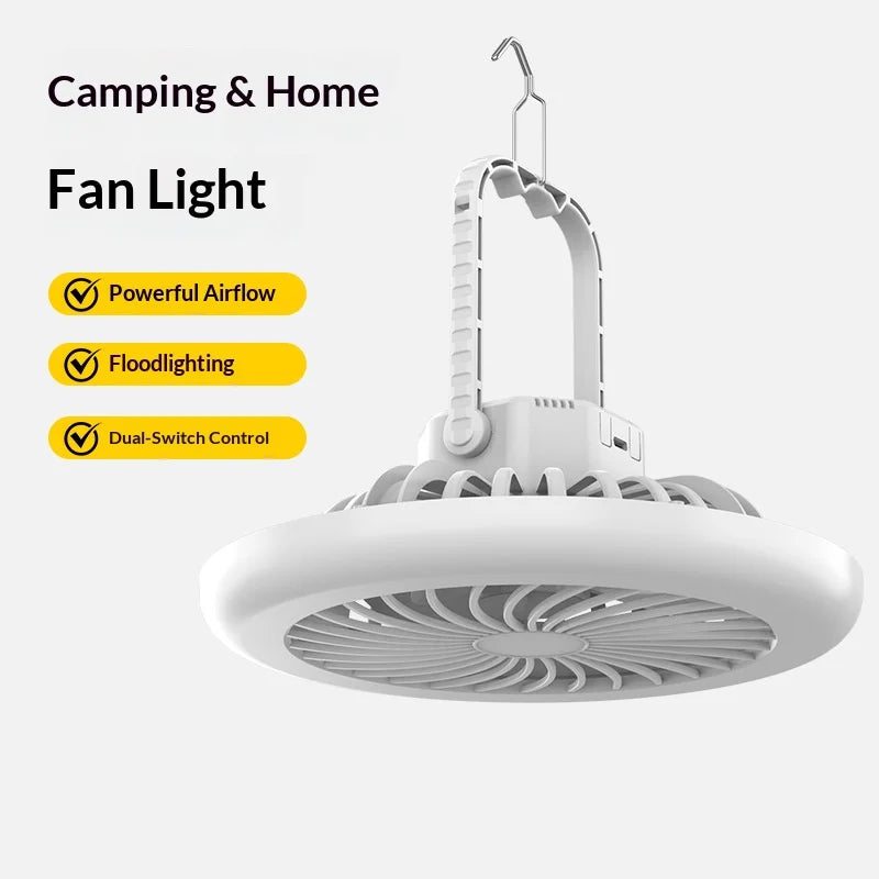 Portable Camping Fan Light with 33 LED 3-Speed USB-C Rechargeable for Tent Desk - White - 2