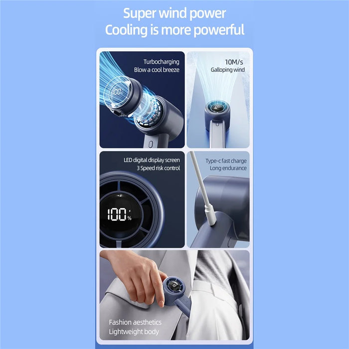G1 Handheld Fan 14000RPM 3-Speed LED Digital Display 2000mAh Portable Mini USB-C Desk Fan - Blue - 3