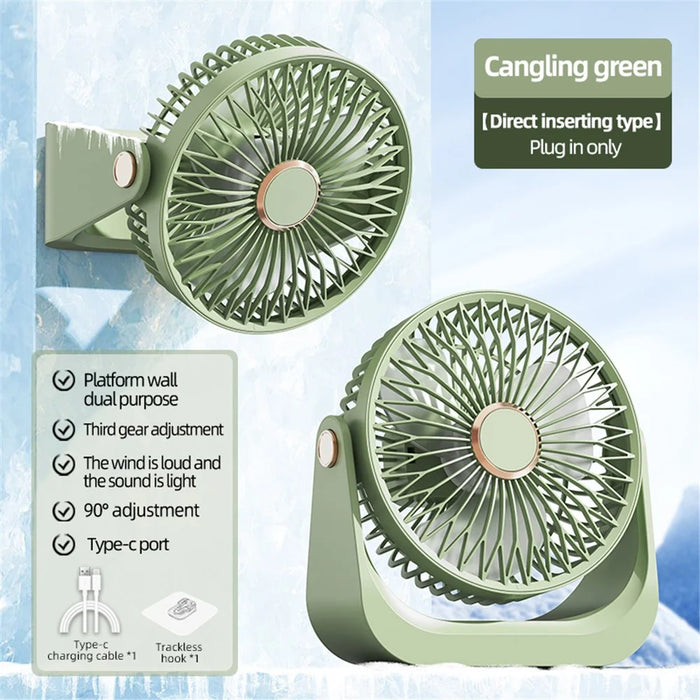 S3 Portable 2 in 1 Desk Wall Mount Fan 1200mAh Rechargeable 3-Speed Type-C Air Circulation Fan - Green - 2