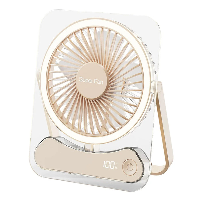 F10 Foldable Portable Desk Fan with LED Light 5-Speed 1200mAh Rechargeable Ultra Slim Cooling Fan - Beige - 1
