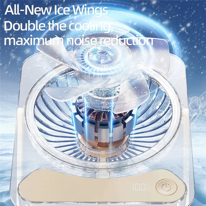 F10 Foldable Portable Desk Fan with LED Light 5-Speed 1200mAh Rechargeable Ultra Slim Cooling Fan - Beige - 4