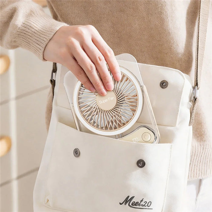 F10 Foldable Portable Desk Fan with LED Light 5-Speed 1200mAh Rechargeable Ultra Slim Cooling Fan - Beige - 6