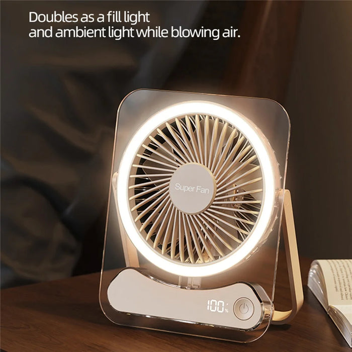 F10 Foldable Portable Desk Fan with LED Light 5-Speed 1200mAh Rechargeable Ultra Slim Cooling Fan - Beige - 7