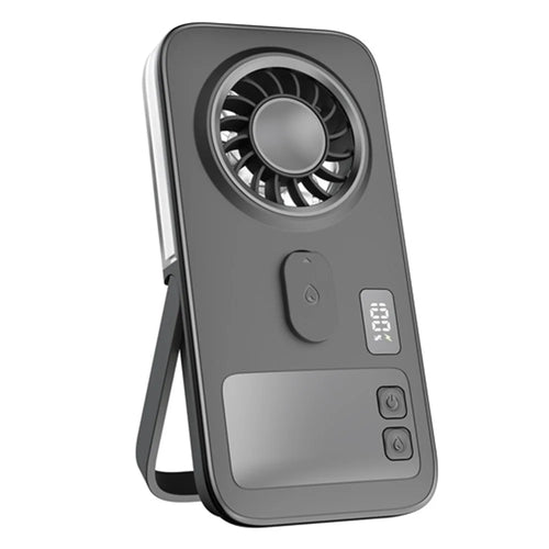 P1 Ultra-Thin Handheld Misting Fan with 2000mAh Battery Digital Display and Foldable Stand Cooling Fan for Outdoor - Black - 1