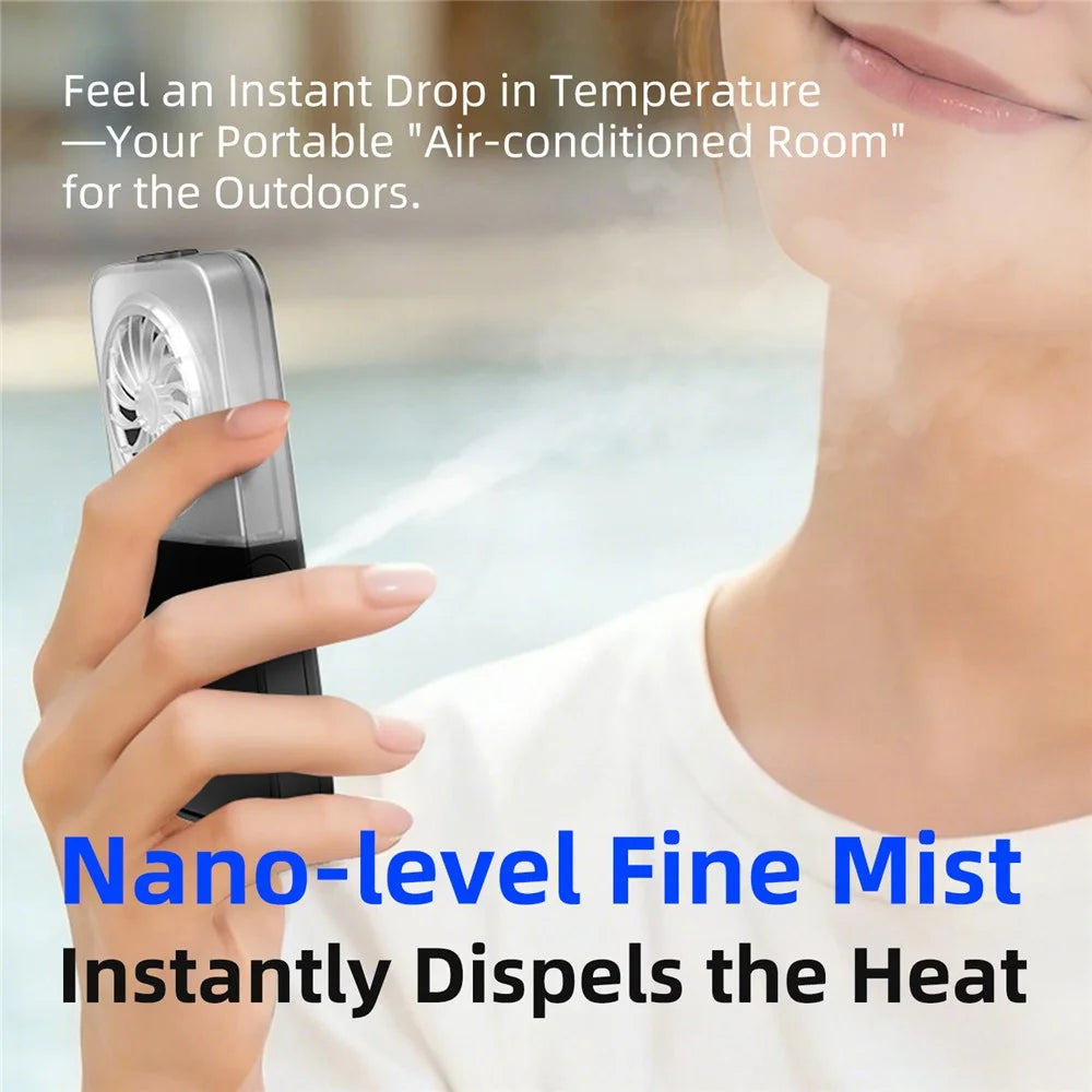 P1 Ultra-Thin Handheld Misting Fan with 2000mAh Battery Digital Display and Foldable Stand Cooling Fan for Outdoor - Black - 3