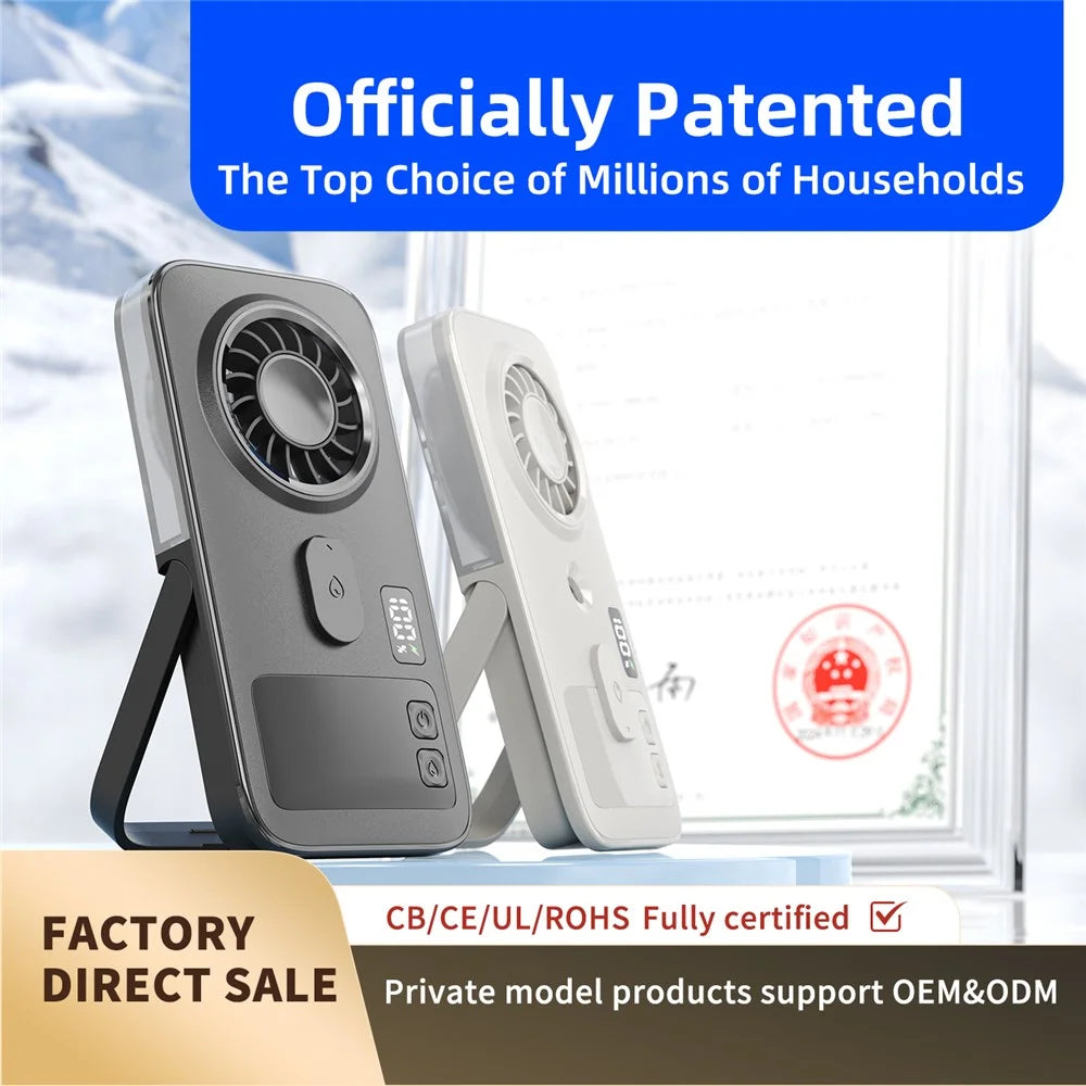 P1 Ultra-Thin Handheld Misting Fan with 2000mAh Battery Digital Display and Foldable Stand Cooling Fan for Outdoor - Black - 5