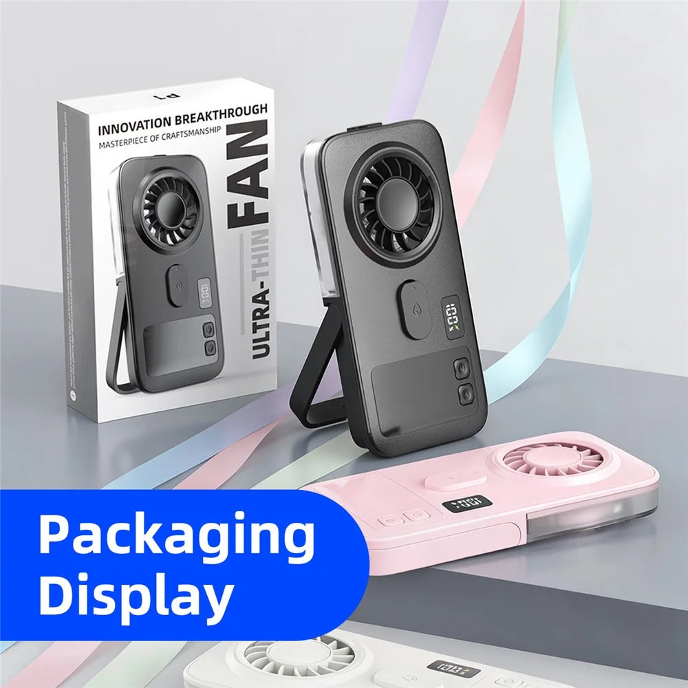 P1 Ultra-Thin Handheld Misting Fan with 2000mAh Battery Digital Display and Foldable Stand Cooling Fan for Outdoor - Black - 6