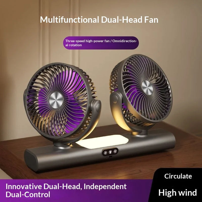 FS-39 Dual Head Oscillating Fan with Light USB Rechargeable 360 Degree Air Circulator for Desk Wall Mount - Gray - 3