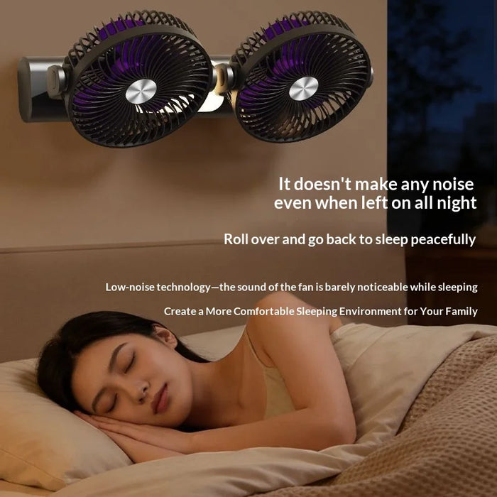 FS-39 Dual Head Oscillating Fan with Light USB Rechargeable 360 Degree Air Circulator for Desk Wall Mount - Gray - 4