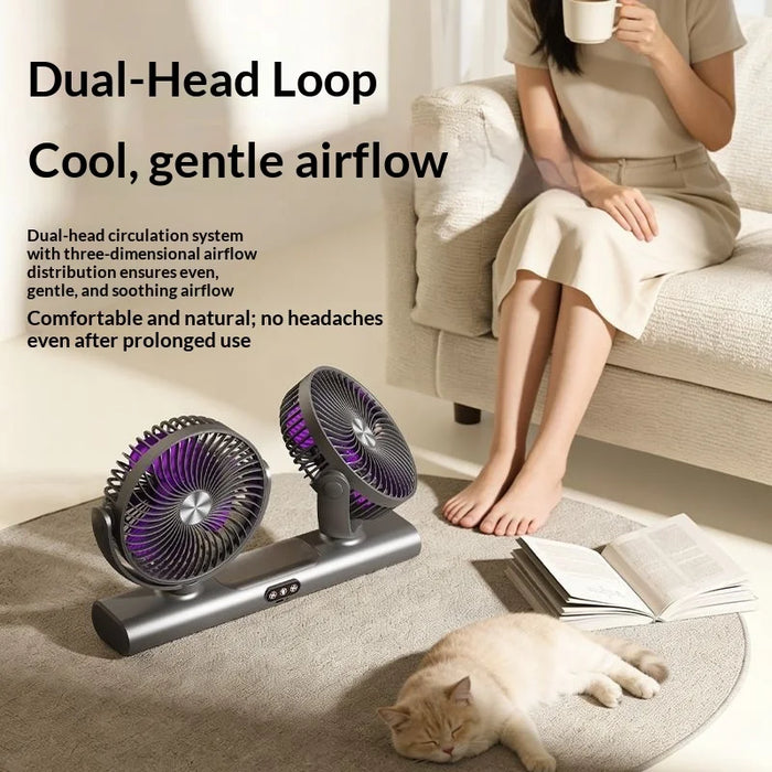 FS-39 Dual Head Oscillating Fan with Light USB Rechargeable 360 Degree Air Circulator for Desk Wall Mount - Gray - 5