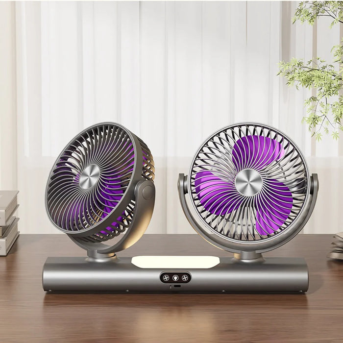 FS-39 Dual Head Oscillating Fan with Light USB Rechargeable 360 Degree Air Circulator for Desk Wall Mount - Gray - 6