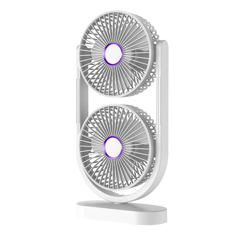 USB-C Rechargeable Dual-Head Desk Fan 360 Degree Rotation 5 Speeds for Camping Outdoor - White - 1