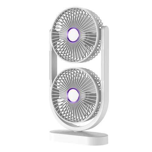 USB-C Rechargeable Dual-Head Desk Fan 360 Degree Rotation 5 Speeds for Camping Outdoor - White - 1
