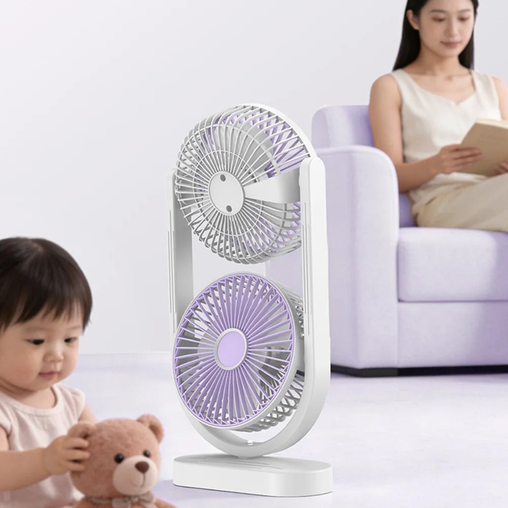 USB-C Rechargeable Dual-Head Desk Fan 360 Degree Rotation 5 Speeds for Camping Outdoor - White - 3