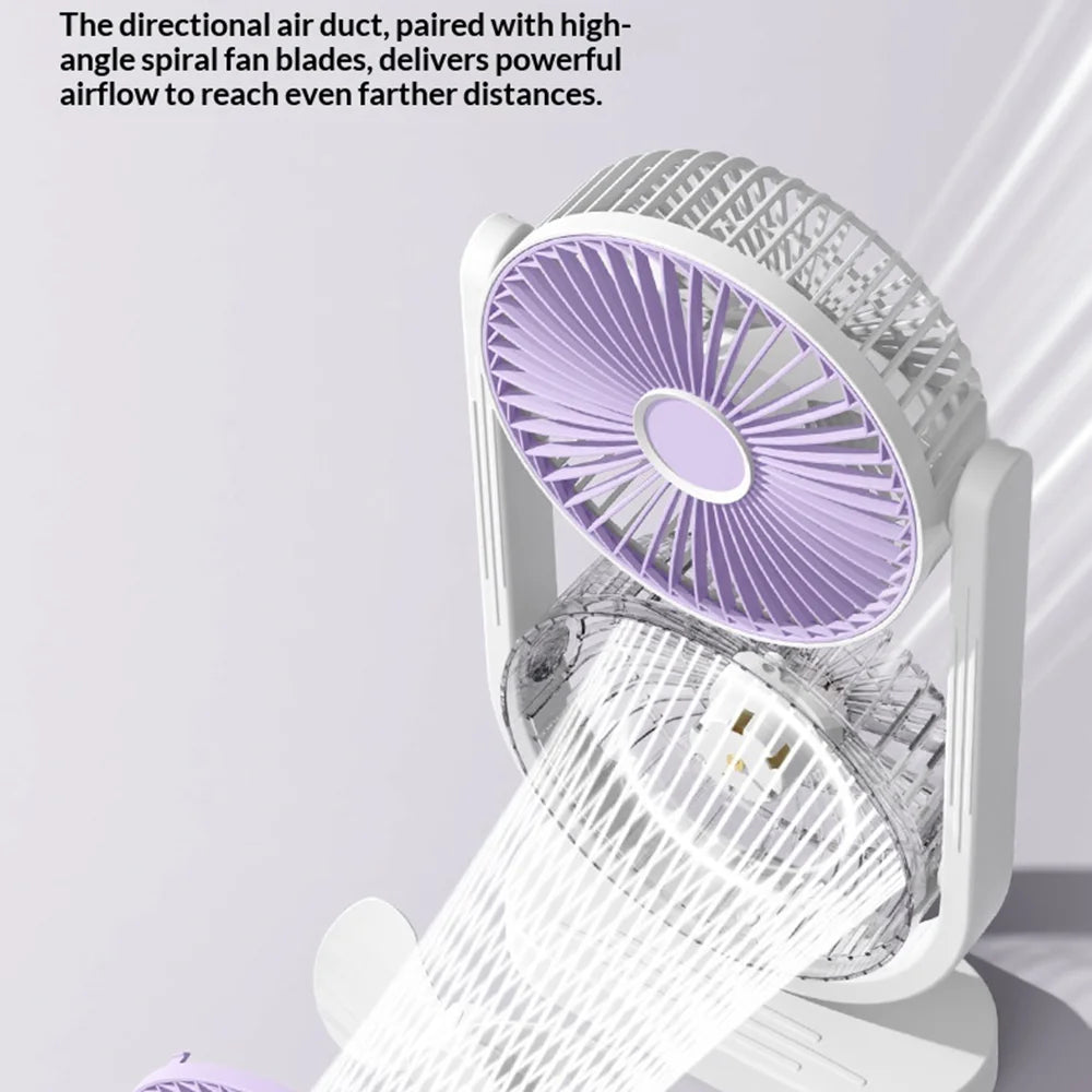 USB-C Rechargeable Dual-Head Desk Fan 360 Degree Rotation 5 Speeds for Camping Outdoor - White - 5