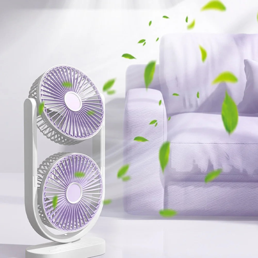 USB-C Rechargeable Dual-Head Desk Fan 360 Degree Rotation 5 Speeds for Camping Outdoor - White - 7