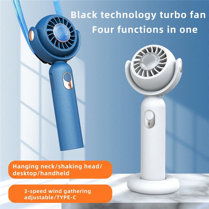 F10 Mini Portable Handheld Desktop Neck Hanging Rotatable Fan Cooler Rechargeable Summer Cooling Fan - White - 2