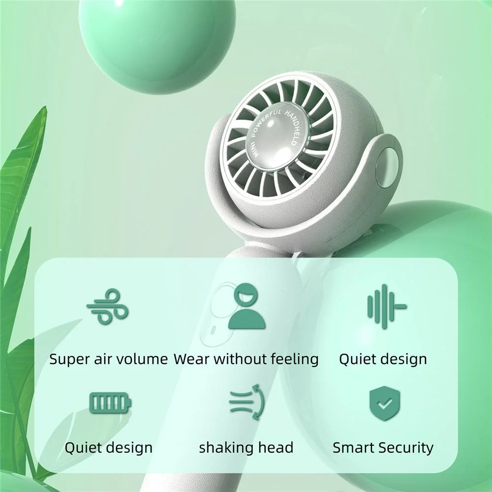 F10 Mini Portable Handheld Desktop Neck Hanging Rotatable Fan Cooler Rechargeable Summer Cooling Fan - White - 3