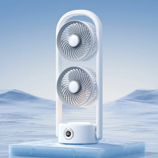Dual Head Circulating Fan 5 Speeds 10H Timer Low Noise for Desktop Camping Bedroom - White - 2
