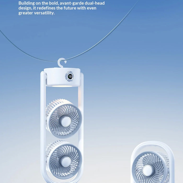 Dual Head Circulating Fan 5 Speeds 10H Timer Low Noise for Desktop Camping Bedroom - White - 3
