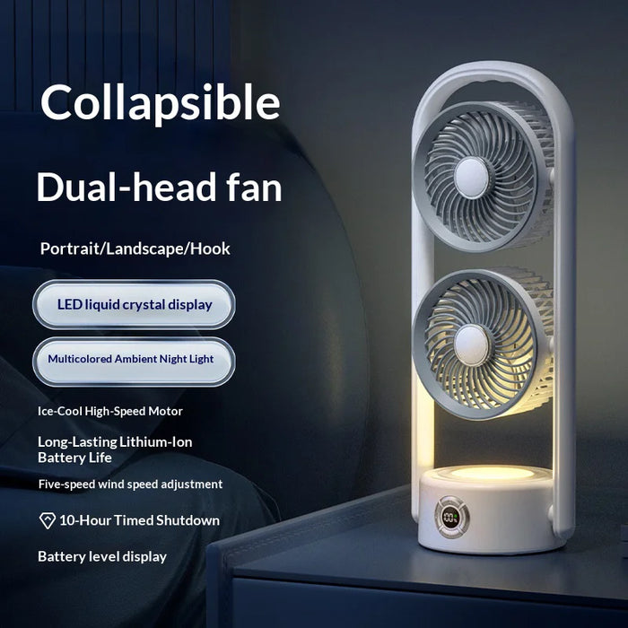 Dual Head Circulating Fan 5 Speeds 10H Timer Low Noise for Desktop Camping Bedroom - White - 5