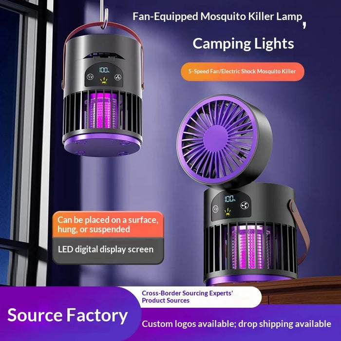 DF1 2 in 1 Fan Mosquito Killer Lamp with 5-Speed Brushless Motor for Outdoor Camping Home - Black Purple - 4