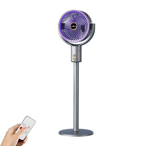 Air Circulation Fan Remote Control 5-Speed Low Noise Adjustable Height Oscillating Floor Fan - Gray Purple - 1