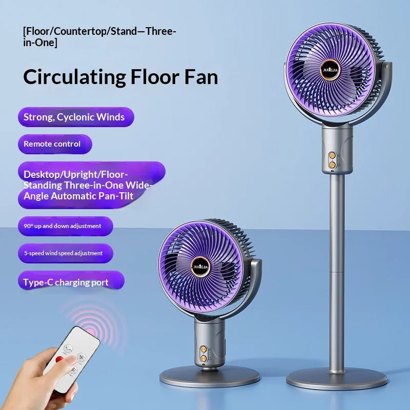 Air Circulation Fan Remote Control 5-Speed Low Noise Adjustable Height Oscillating Floor Fan - Gray Purple - 2